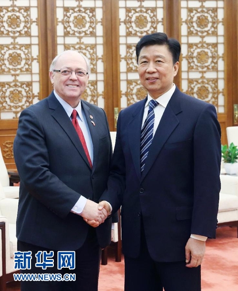 1月4日，中國國家副主席李源潮在北京人民大會堂會見加拿大參議長富里。新華社記者 姚大偉 攝