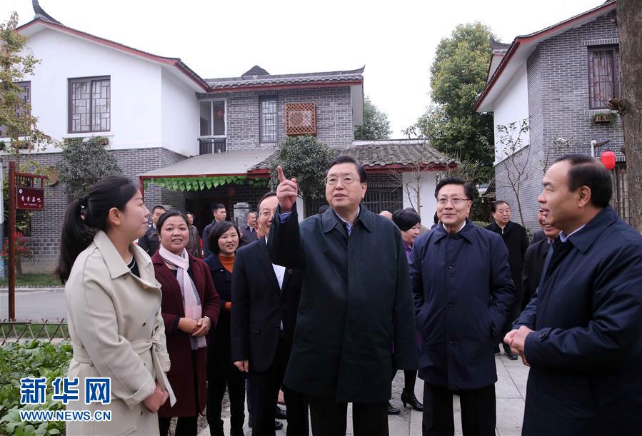 這是11月22日，張德江來到成都郫縣青杠樹村，了解村民委員會工作情況。 新華社記者 劉衛(wèi)兵 攝 