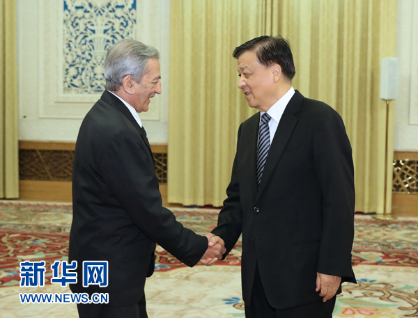 6月21日，中共中央政治局常委、中央書記處書記劉云山在北京會(huì)見古共中央書記處書記、國(guó)際關(guān)系部部長(zhǎng)巴拉格爾率領(lǐng)的古巴共產(chǎn)黨代表團(tuán)。新華社記者馬占成攝