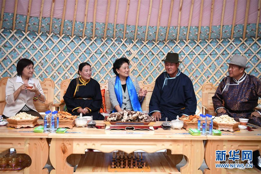 8月10日，中共中央政治局委員、國務(wù)院副總理、中央代表團(tuán)副團(tuán)長劉延?xùn)|率中央代表團(tuán)二分團(tuán)來到呼倫貝爾，把以習(xí)近平同志為核心的黨中央的親切關(guān)懷和全國人民的美好祝福帶給當(dāng)?shù)馗髯甯刹咳罕?。這是劉延?xùn)|在呼倫貝爾市陳巴爾虎旗與當(dāng)?shù)啬撩裼H切交談。新華社記者 連振 攝