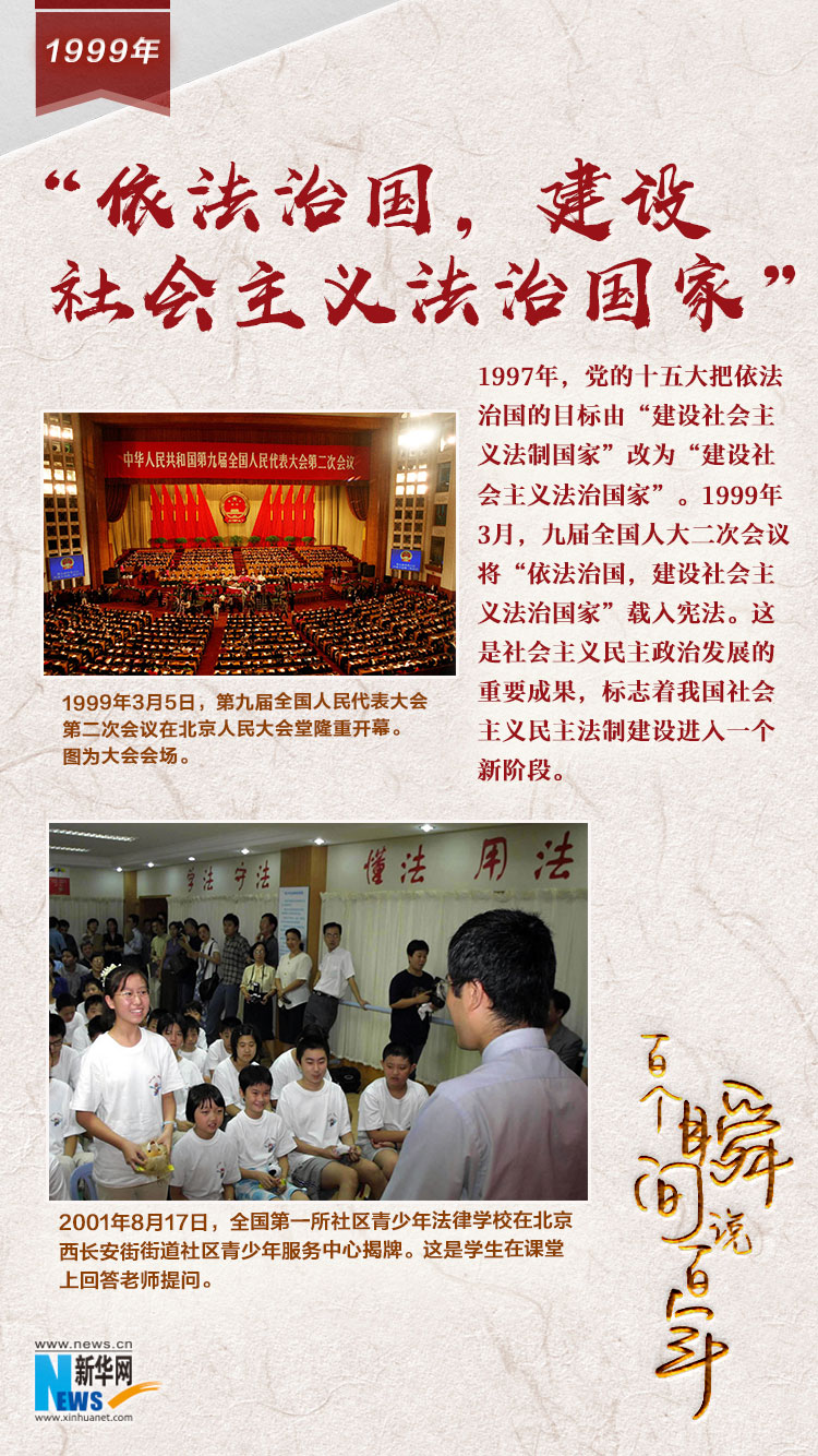 1999，“依法治國，建設(shè)社會主義法治國家”