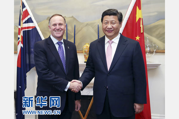 11月20日，國(guó)家主席習(xí)近平在惠靈頓同新西蘭總理約翰·基舉行會(huì)談。 新華社記者 姚大偉 攝