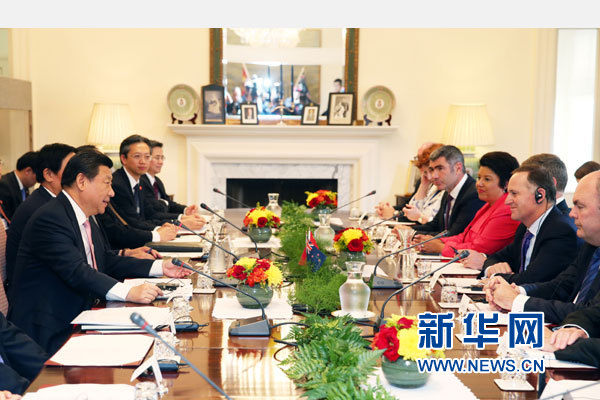 11月20日，中國(guó)國(guó)家主席習(xí)近平在惠靈頓同新西蘭總理約翰·基舉行會(huì)談。 新華社記者 馬占成 攝