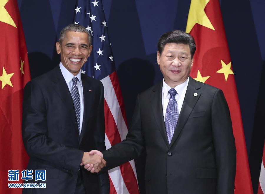 11月30日，中國國家主席習近平在巴黎會見美國總統(tǒng)奧巴馬。新華社記者蘭紅光攝